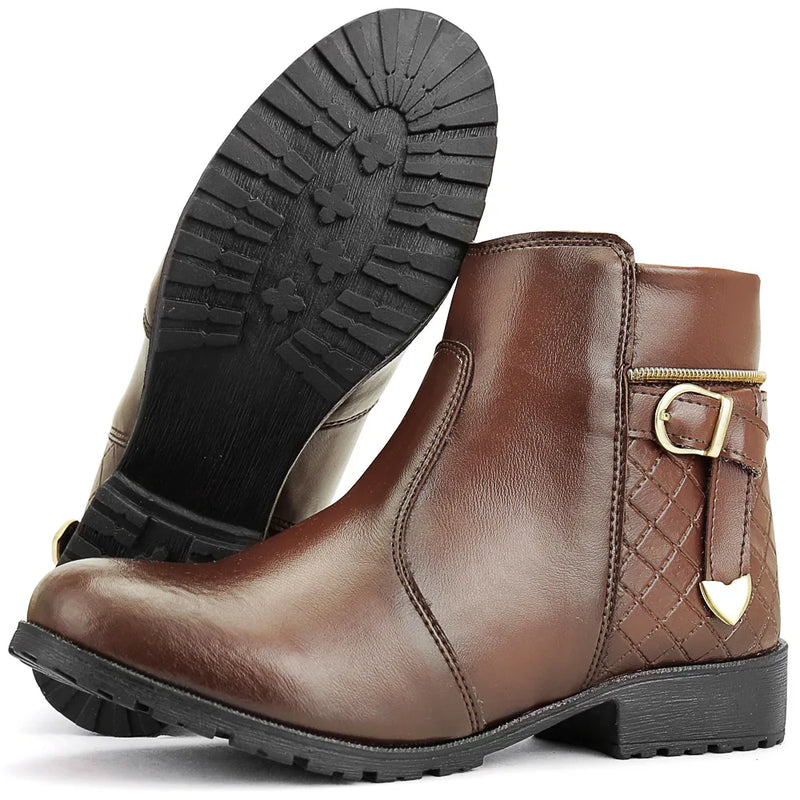 Bota Coturno Casual Cano Curto SF com Zíper Feminino