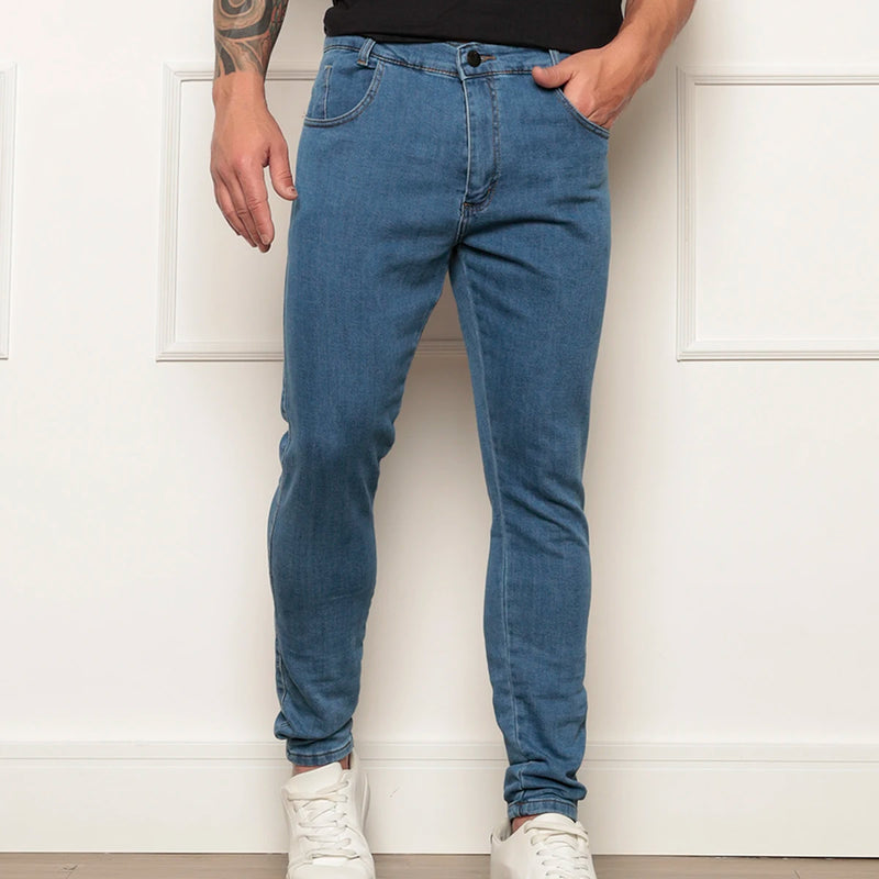 Jeans super skinny para homens, Lavagem Media Fashion