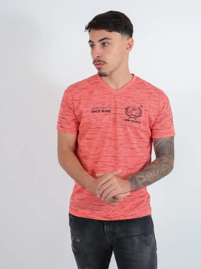 100% algodão. Camiseta masculina com decote em V e estampa fashion