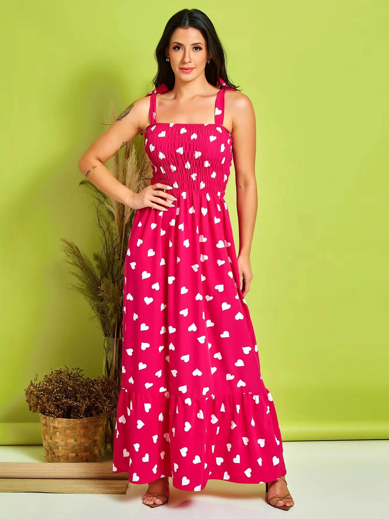 VESTIDO FEMININO SANFONADO ALCINHA VERÃO COM ESTAMPA