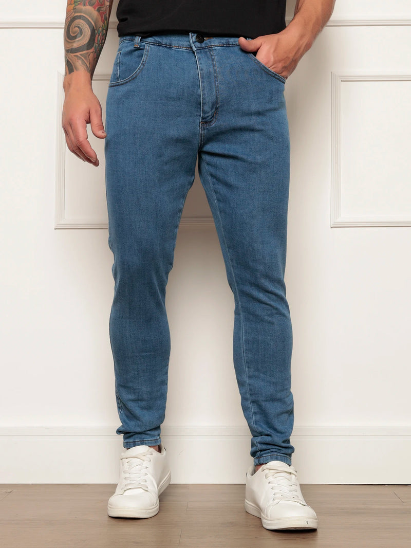 Jeans super skinny para homens, Lavagem Media Fashion