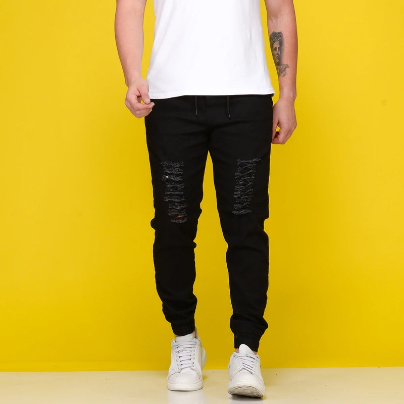 Jeans Casual masculino com calças destacáveis destruídas, calças Jogger