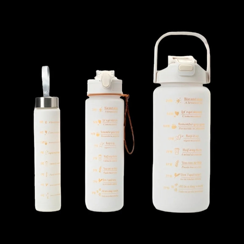 KIT 3 Garrafa De Água Motivacional De Grande Capacidade Portátil De 2000ML+800