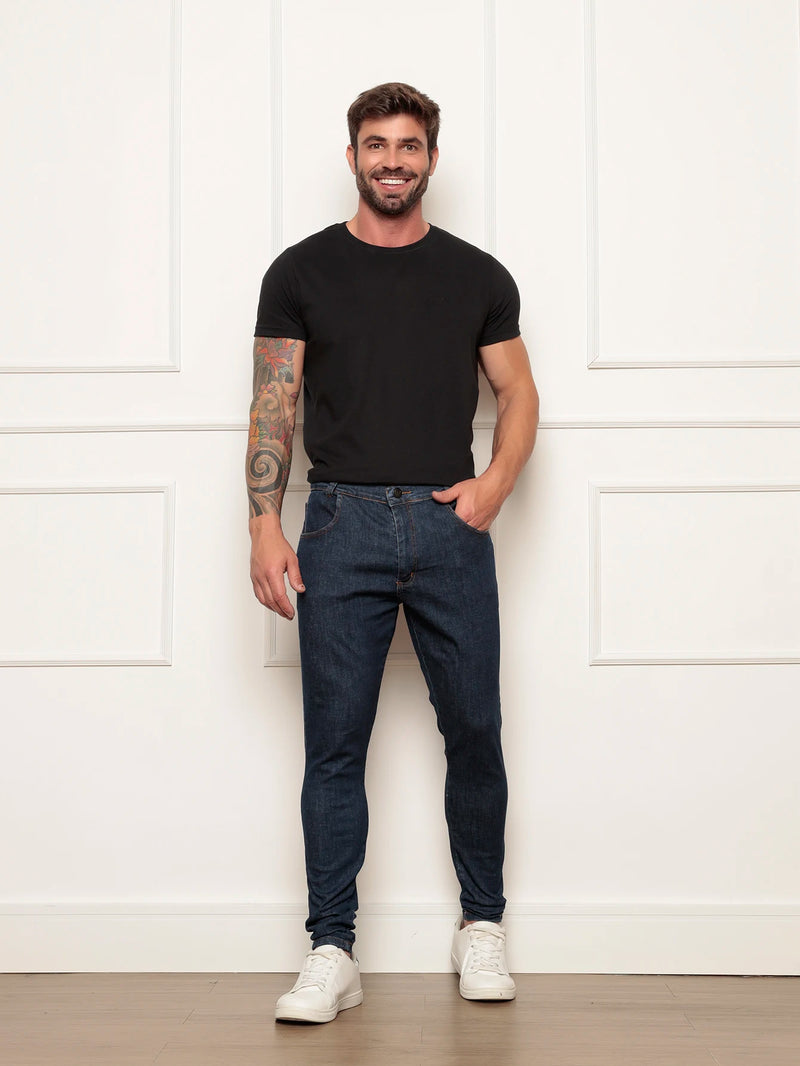 Jeans Casual Premium Skinny Masculino, Jeans Tendência Masculina