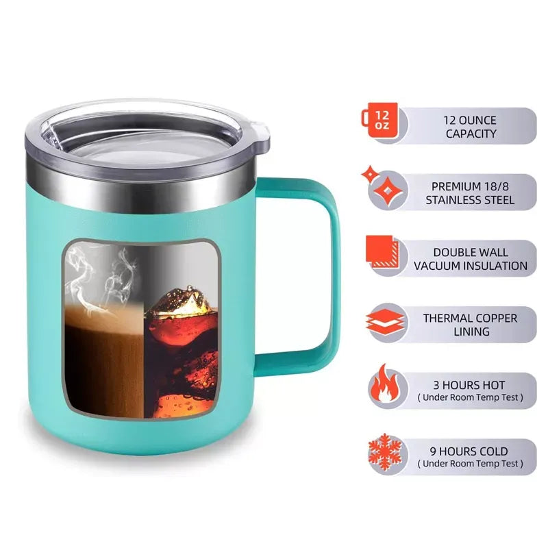 Caneca Térmica 350ml Café Isolada Aço Desativado Com Alça Viagem Vácuo Pare