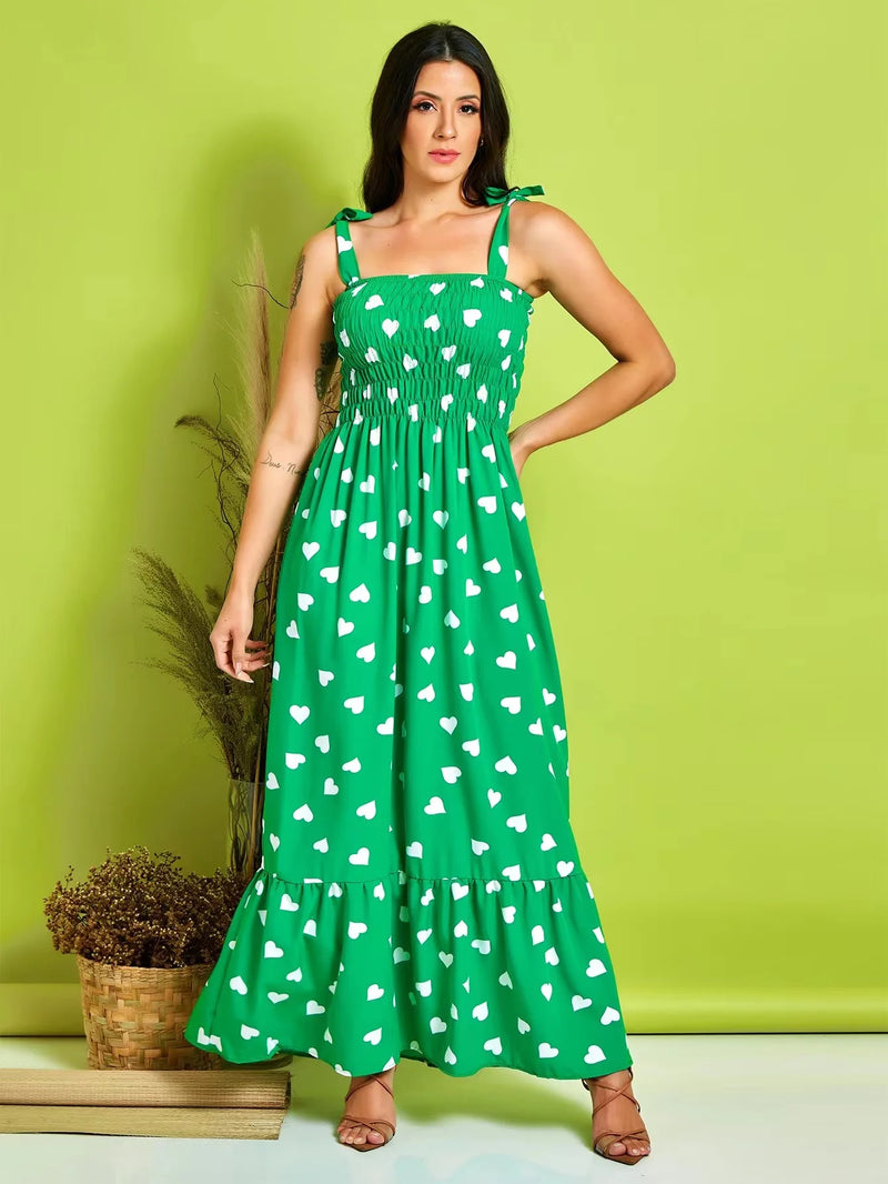 VESTIDO FEMININO SANFONADO ALCINHA VERÃO COM ESTAMPA