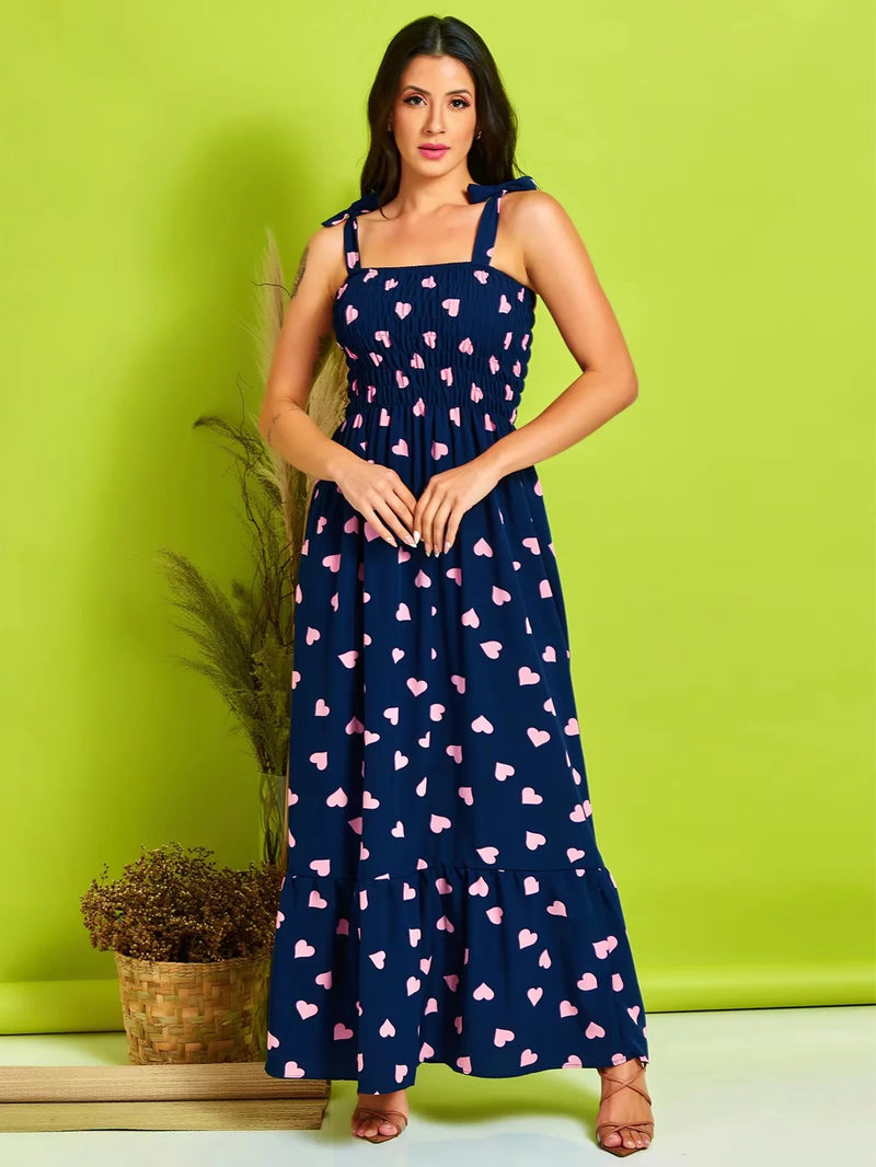 VESTIDO FEMININO SANFONADO ALCINHA VERÃO COM ESTAMPA