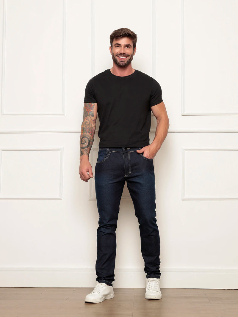 Jeans Super Skinny Masculino, Moda Casual, Lavagem, Escura Estonada