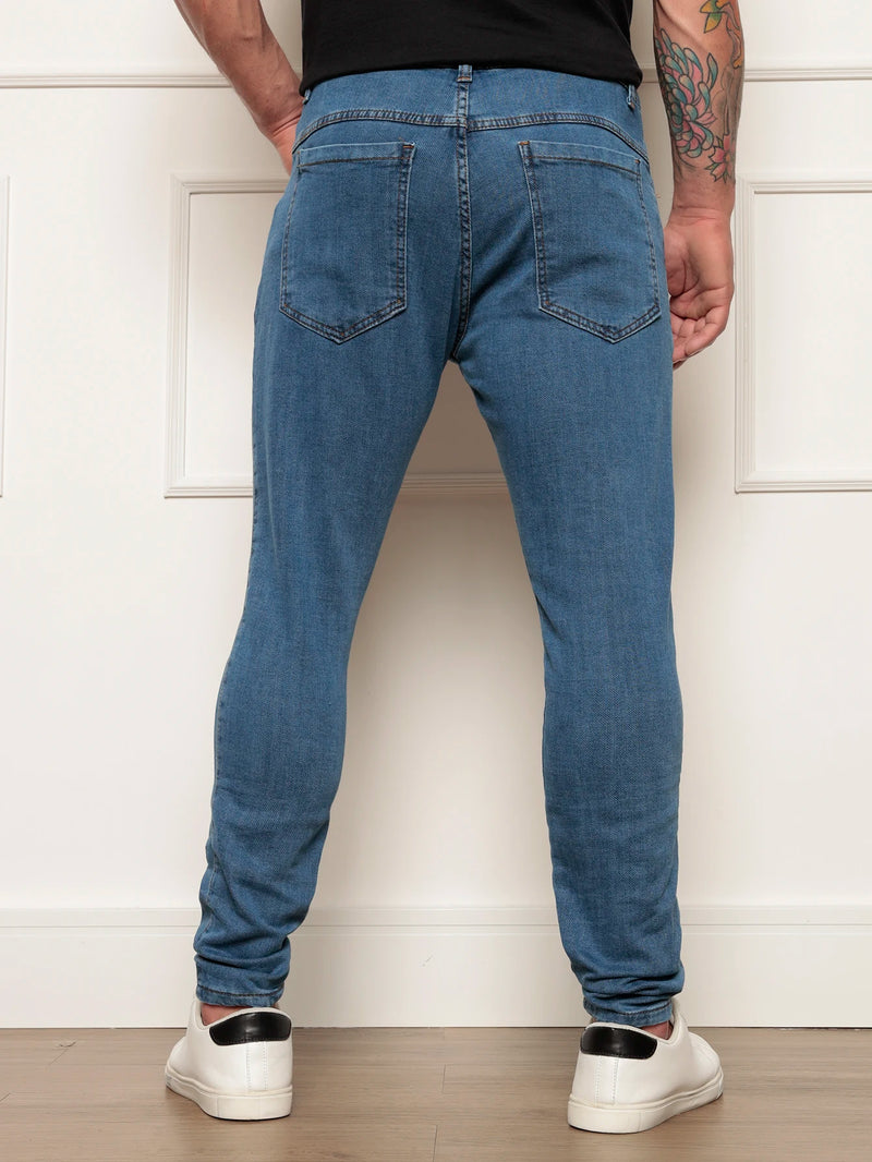 Jeans super skinny para homens, Lavagem Media Fashion