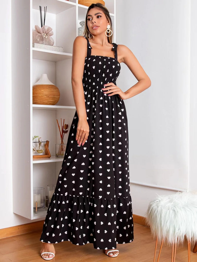 VESTIDO FEMININO SANFONADO ALCINHA VERÃO COM ESTAMPA