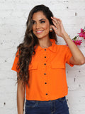 camisa feminina curta com botao verao