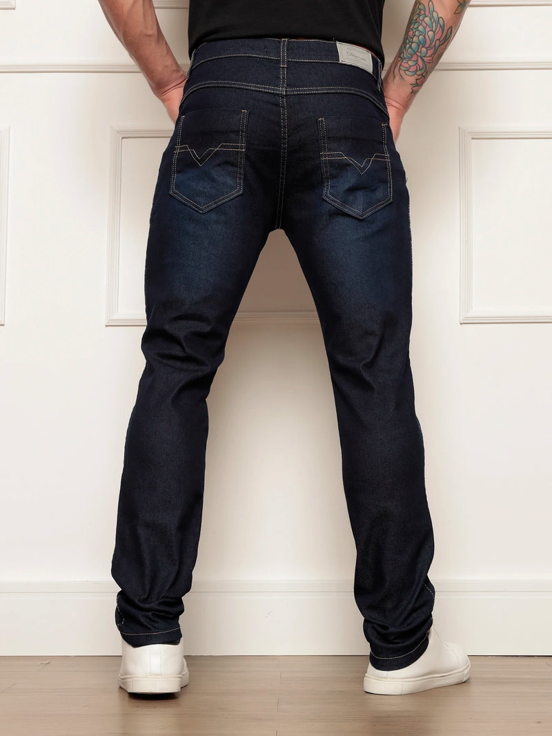 Jeans Super Skinny Masculino, Moda Casual, Lavagem, Escura Estonada