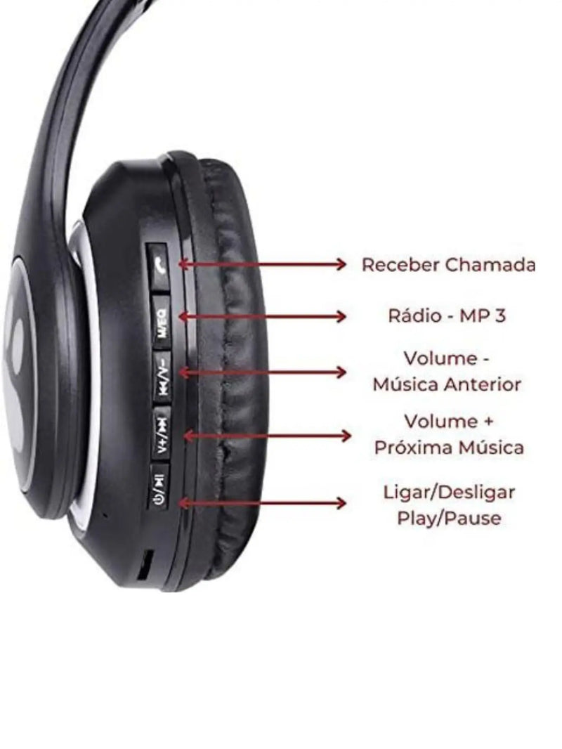 Fone de ouvido com Led Headphone com bluetooth 5.0