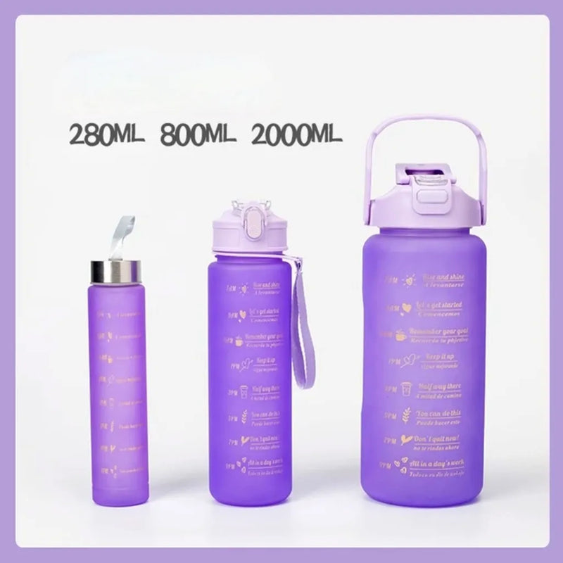 KIT 3 Garrafa De Água Motivacional De Grande Capacidade Portátil De 2000ML+800