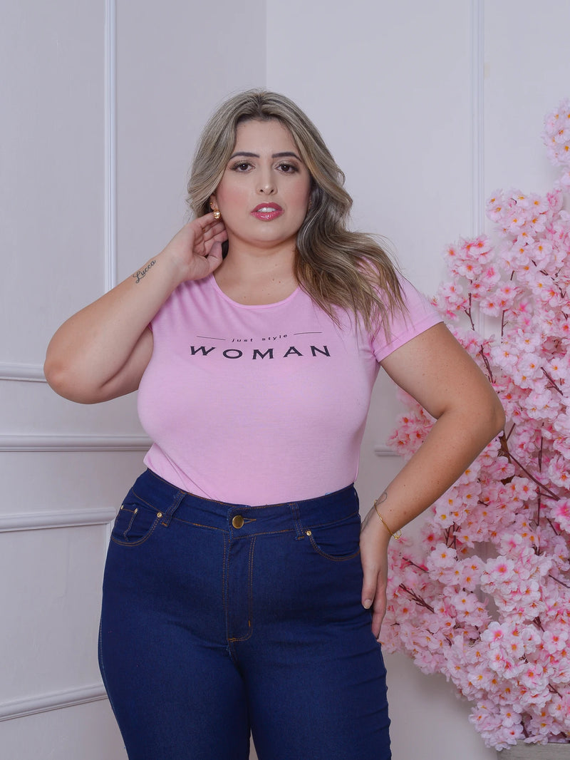 Camiseta Feminina Rosa com Estampa Sortida