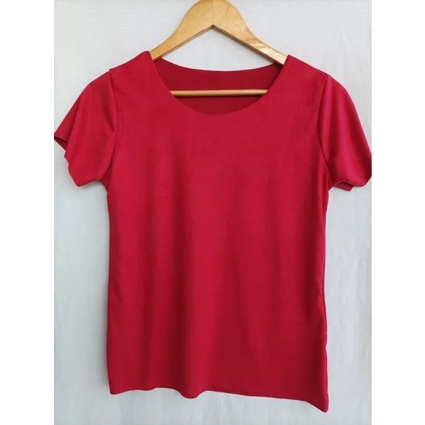 Camiseta camurça feminina gola redonda