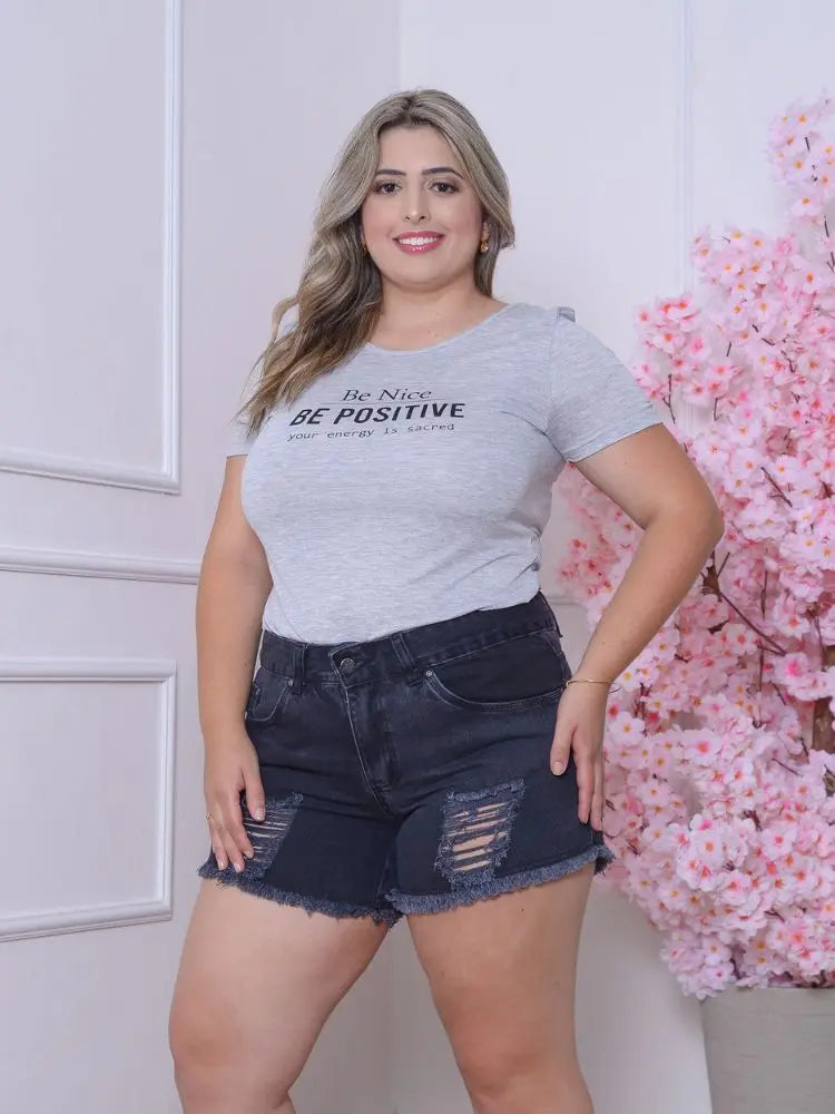 Camiseta Feminina Cinza com Estampa Sortida