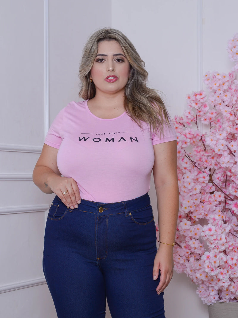 Camiseta Feminina Rosa com Estampa Sortida