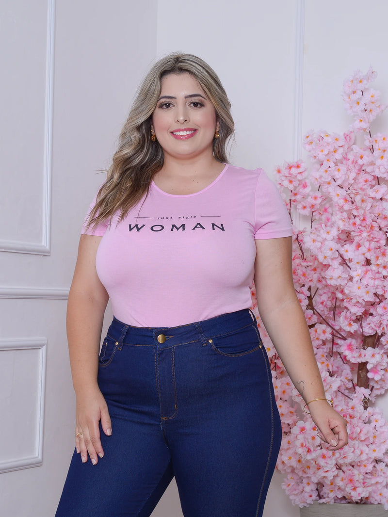 Camiseta Feminina Rosa com Estampa Sortida