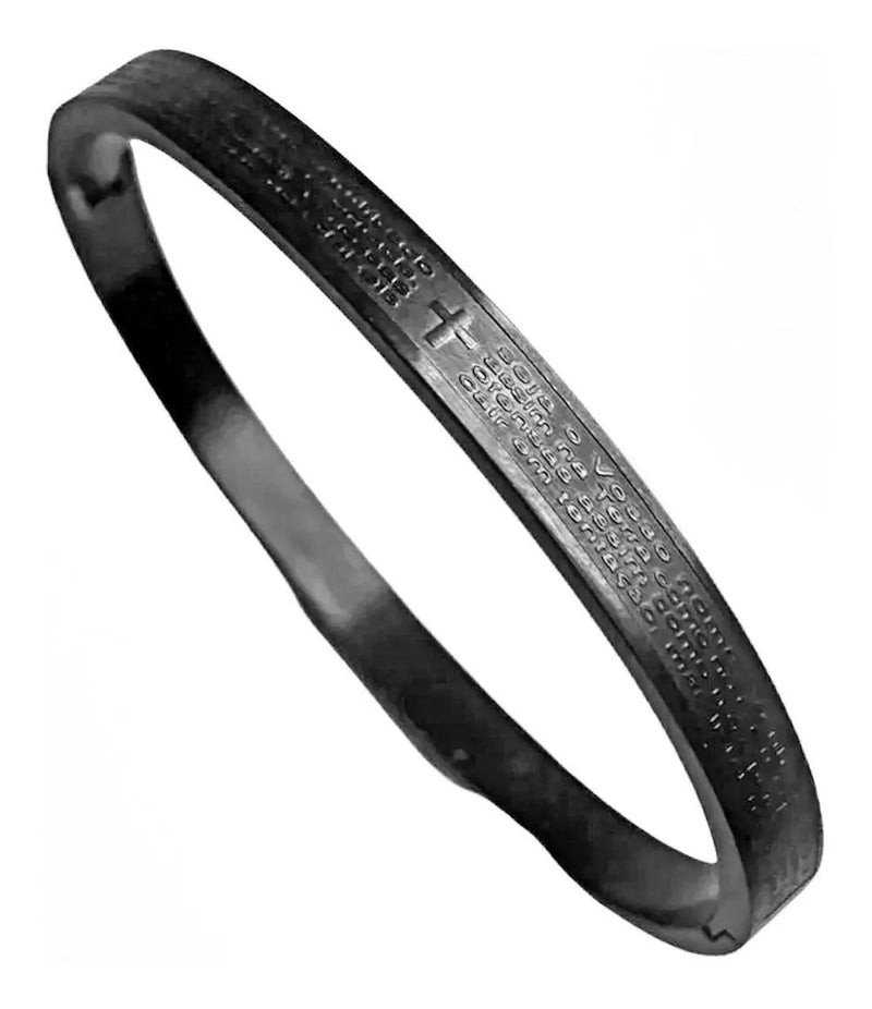 Pulseira Pulseira Preta Aço Inox Masculina Oração Pai Nosso