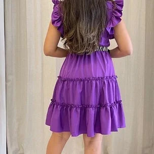 Vestido feminino manga babado