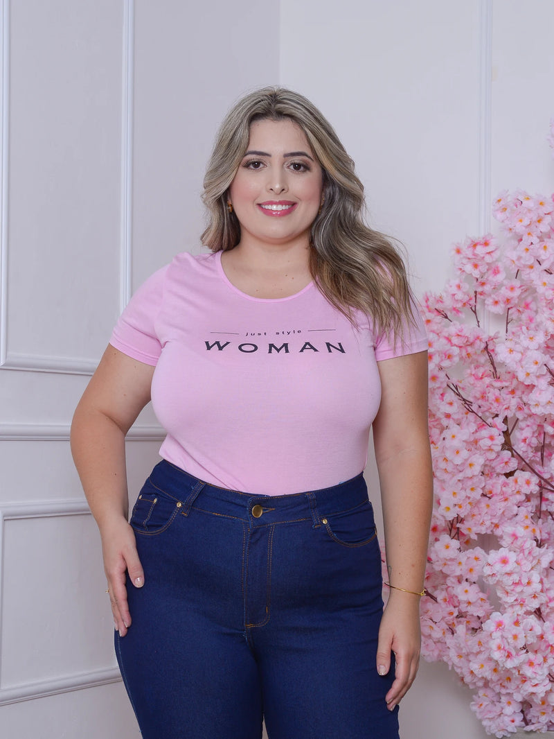 Camiseta Feminina Rosa com Estampa Sortida