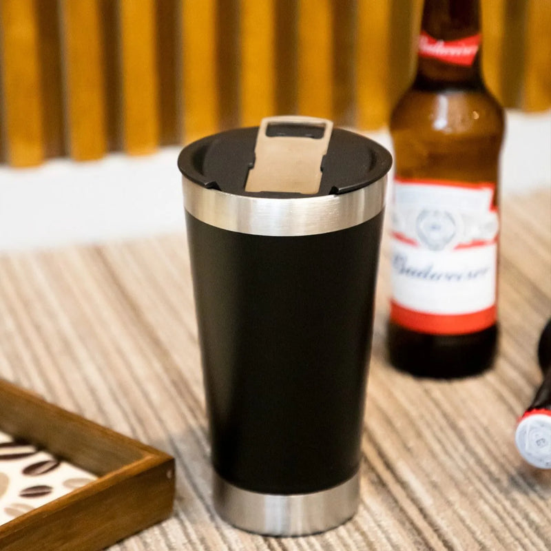 Copo Térmico 473ml COM TAMPA E Abridor Inox Para Cerveja Quente e Gelado