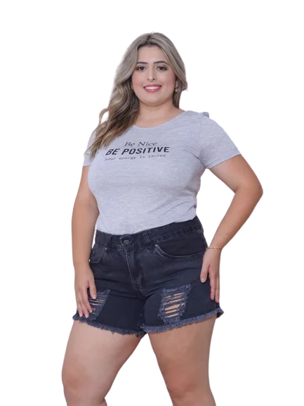 Camiseta Feminina Cinza com Estampa Sortida