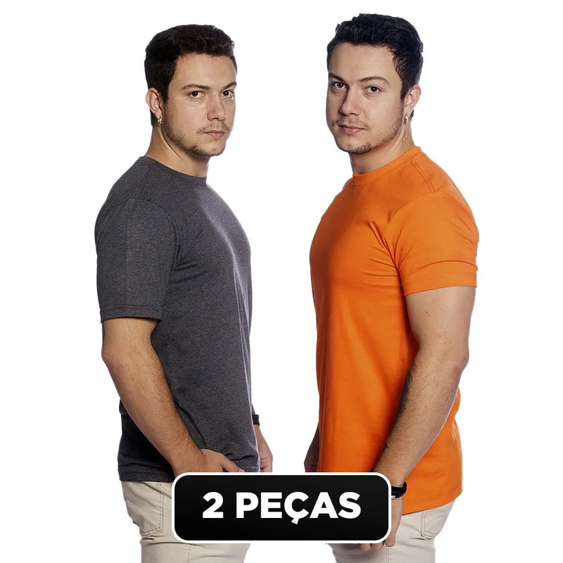 Kit 2 Peças Camiseta Básica 100% Algodão Lisa Masculina TM002-K2