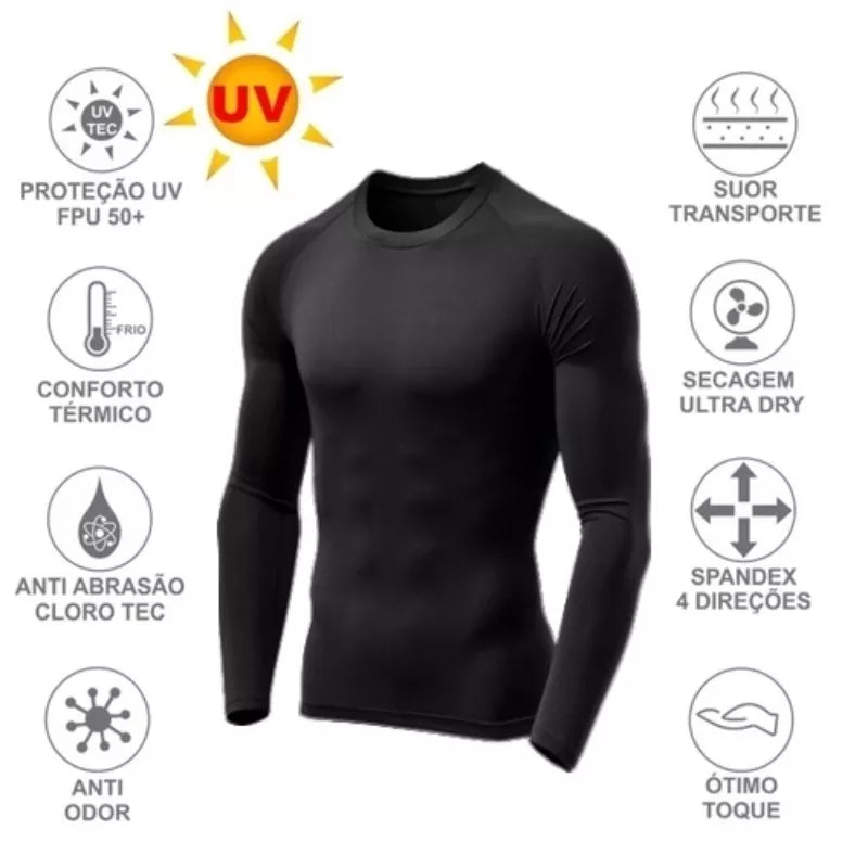 Camiseta Proteção Solar Térmica Ciclismo Compressão Segunda Pele Tecido Gela