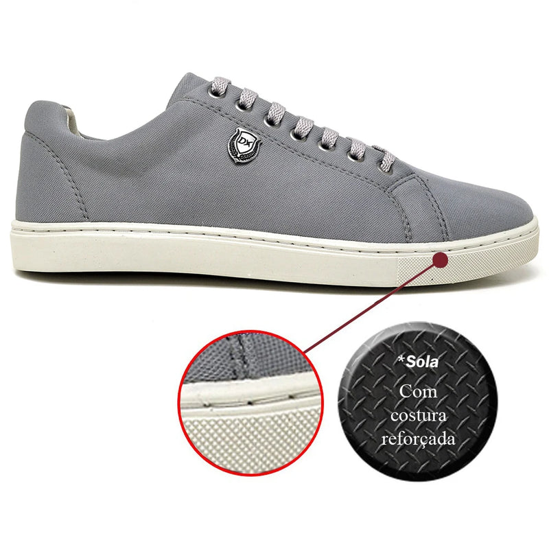 Tenis Masculino Cinza Casual Dex com Brasão na lateral Estilo e Moderno