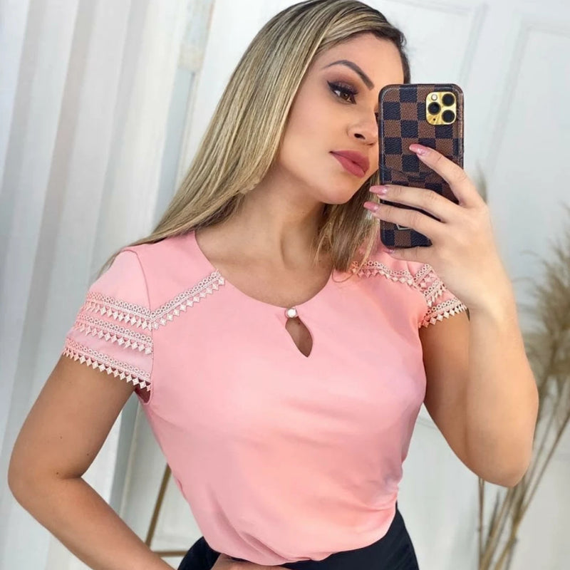 Blusa Lindíssima Feminina Com Detalhe de Renda