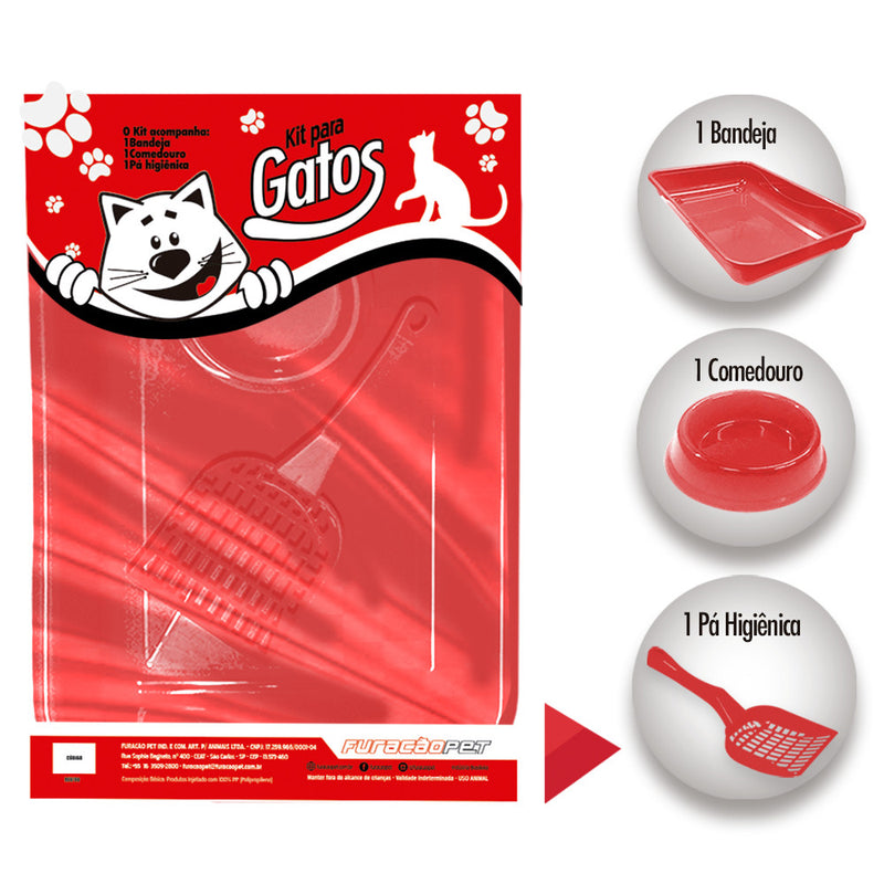 KIT Higienico Bandeja Para Gatos Filhotes Caixa de Areia Gatos - VERMELHO (0645-