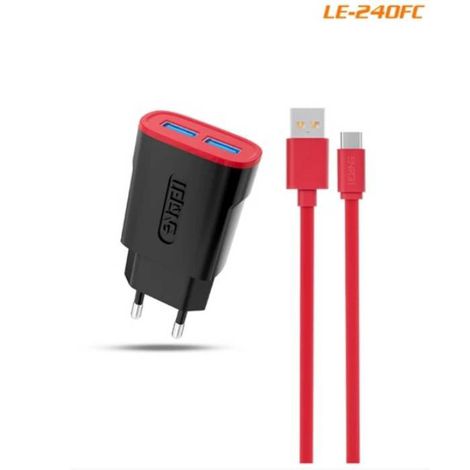 KIT CARREGADOR 2 USB + CABO TIPO-C 5.1A LE240FC (1111)