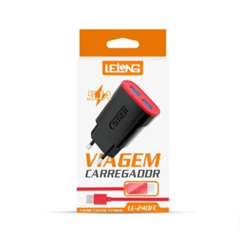 KIT CARREGADOR 2 USB + CABO TIPO-C 5.1A LE240FC (1111)